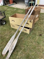 Boat oars, drawers, wood box