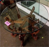 Furniture Vintage Chinese Wood Glass End Table