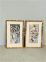 pair of framed pastels "Floral" by Rose Leonard