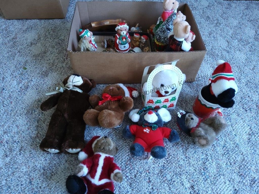 One box lot of stuffed animals along with bear