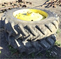 Set of (2) 16.9R38 Tractor Tires and JD Rims.