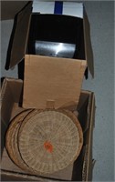 coffee maker and wicker paper plate holders