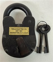 ANTIQUE TESLA ELECTRIC CO. LOCK w/ KEYS