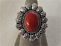 German Silver Red Coral Ring