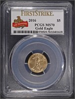 2016 $5 GOLD EAGLE PCGS MS70, FIRST STRIKE
