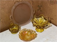 Amber Glass Bowls & Platter