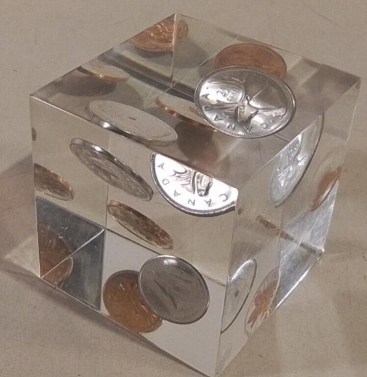 1972 Coins In Resin Paperweight
