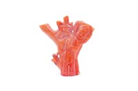 Carved Oriental branch coral guan yin