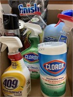 2box lot of household cleaning supplies , paper