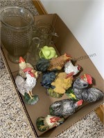 Box of home decor and more, roosters