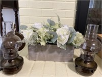 Pair of hanging lanterns and artificial flower