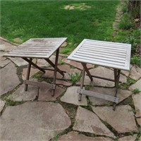 Pair of 2 Outdoor Wood Side Tables