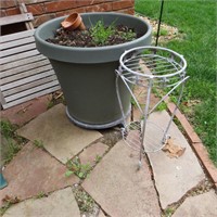 Large Outdoor Planter and Metal Plant Stand