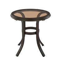 Espresso Brown Steel Glass Top Patio Side Table