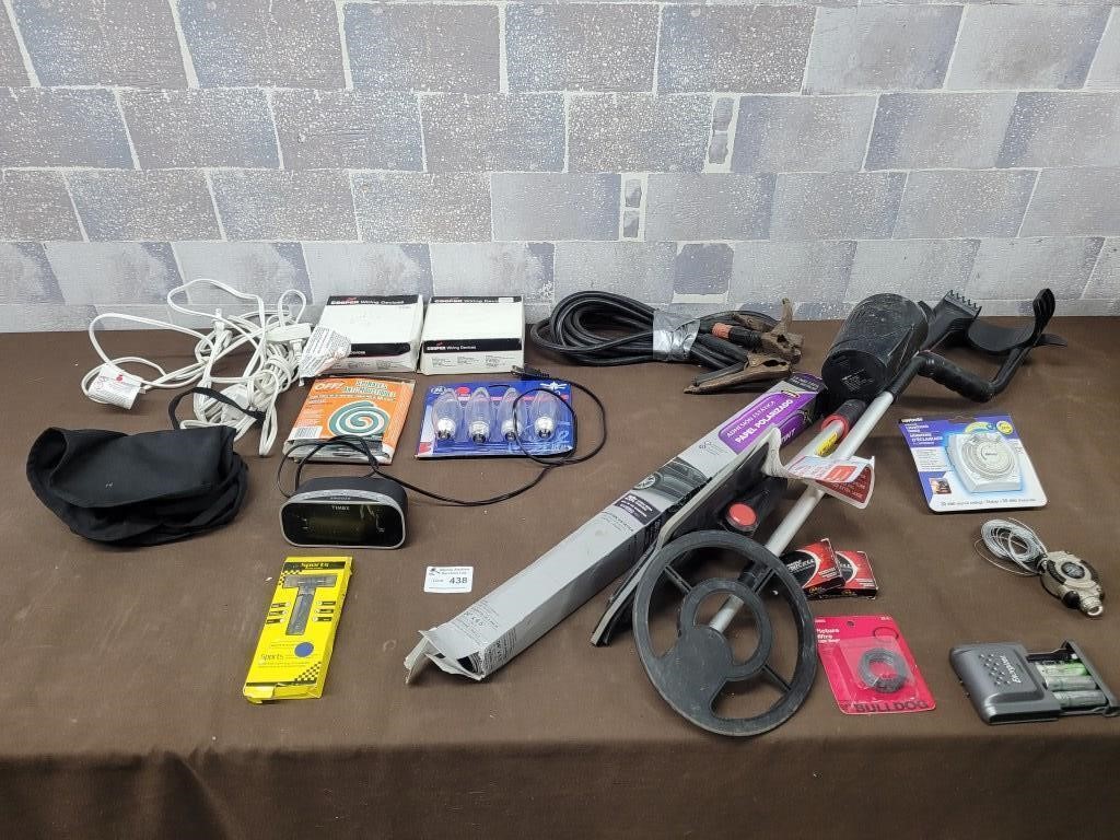 Metal detector, light bulbs, booster cables, etc