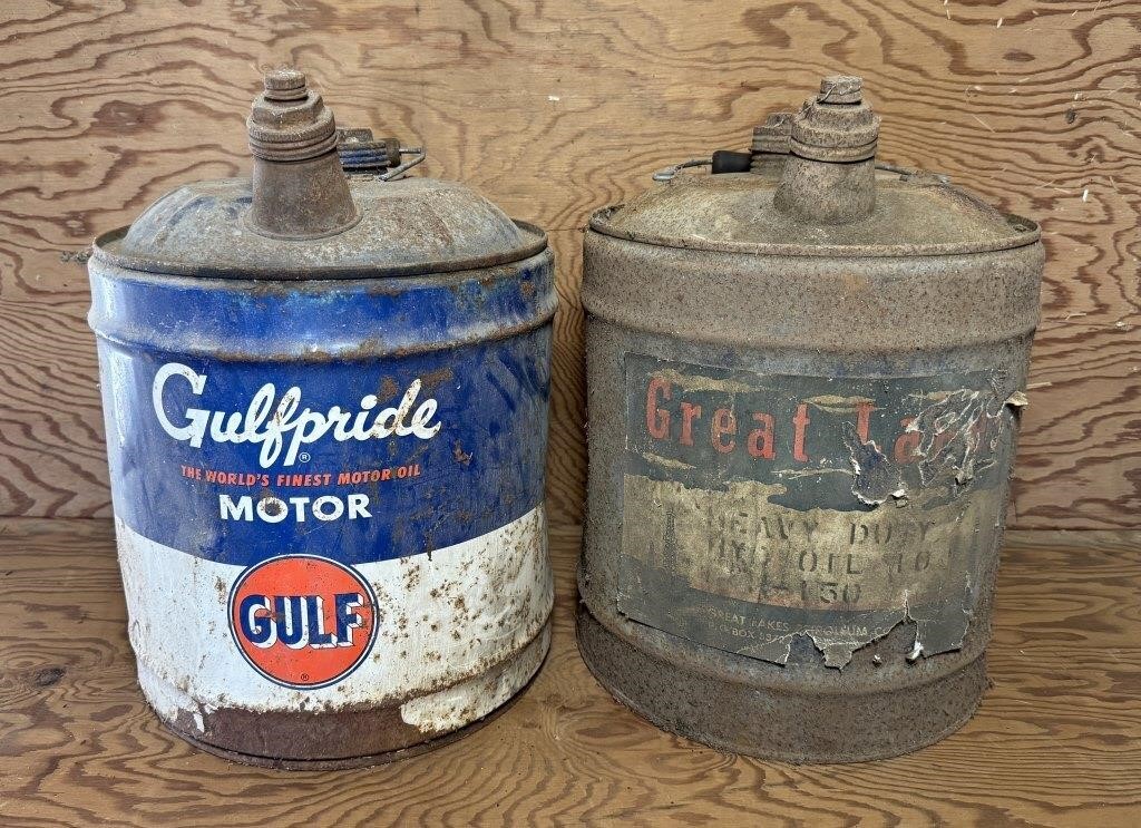 Gulfpride and Great Lakes 5 Gallons Oil Cans