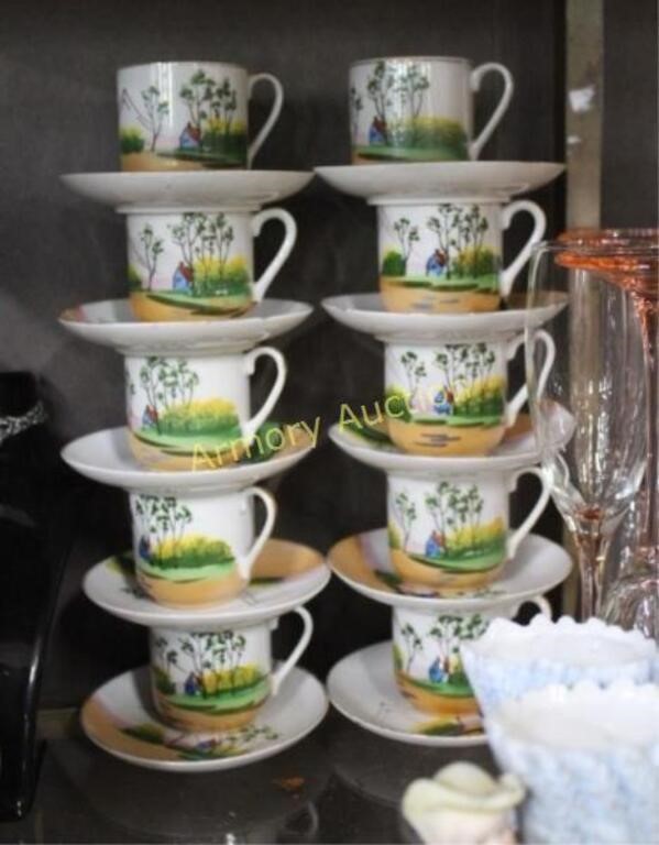 MIJ HAND PAINTED DEMITASSE CUPS & SAUCERS
