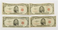 (4) US $5.00 Red notes to include: (2) 1953A,