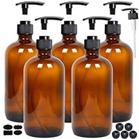 Youngever 5 Pack Empty Amber Glass Pump Bottles,