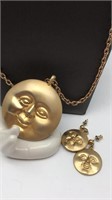 Vintage Moon Face Necklace And Earrings Set