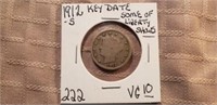 1912S V Nickel Some Liberty Show KEY DATE VG10