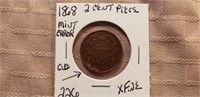 1868 Two Cent Piece Mint Error Cud Die Brake XF