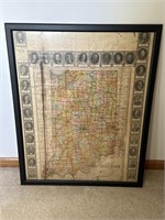 Old framed Indiana map