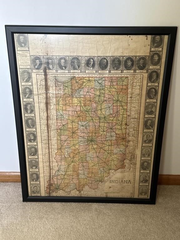 Old framed Indiana map