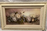 Framed oil on canvas floral artwork by Rita