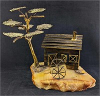 Farm House Tree Sculpture on Agate