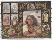 (E) Carved Board with Native American Portraits