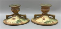 1924 Roseville Pottery Dahlrose Candlesticks