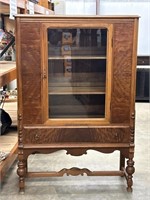 5’ Vintage Solid Wood Glass Door China Cabinet