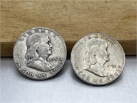 TWO Franklin Half Dollars 1951-S & 1952-D 90%