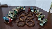 2 sets of lacquer finish duck napkin rings, 12