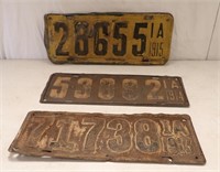 1913,- 14 & 15 LICENSE PLATES FROM IOWA