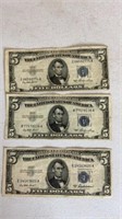 Silver Certificate $5 Bills (3)
(2)  1953
(1)