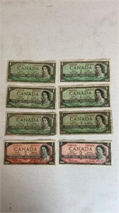 Canadian Money (8)
(6) $1 Bills
(2) $2 Bills