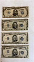 Silver certificate $5 Bills (4)
(2) 1934A
(2)