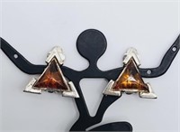 Sterling Silver Baltic Amber Triangle Earrings