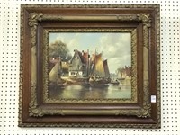 Very Ornate Antique Framed Signed Ship Painting on