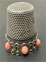 Antique 800 Sterling Silver & Coral Thimble