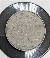 1925 Canadian 5-Cent Nickel Coin - KEY DATE