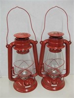 Pair 12" Tall Metal & Glass Lanterns