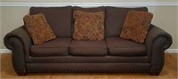 90" SOFA COUCH Upholstered MOCHA ~ NAIL HEAD TRIM