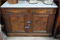 Walnut East Lake Marble Top Server With Two Upper