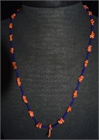 28' Native American Pink Coral and Seed Bead Neckl