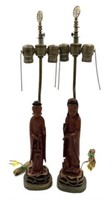 Pair of Chinese Lamps with Old Wooden Figures.