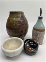 Vase, Oil Bottle w/ Spout, & Mixed Decor