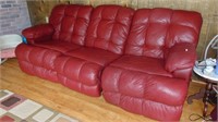 Maroon Leather Sofa w/End Recliners